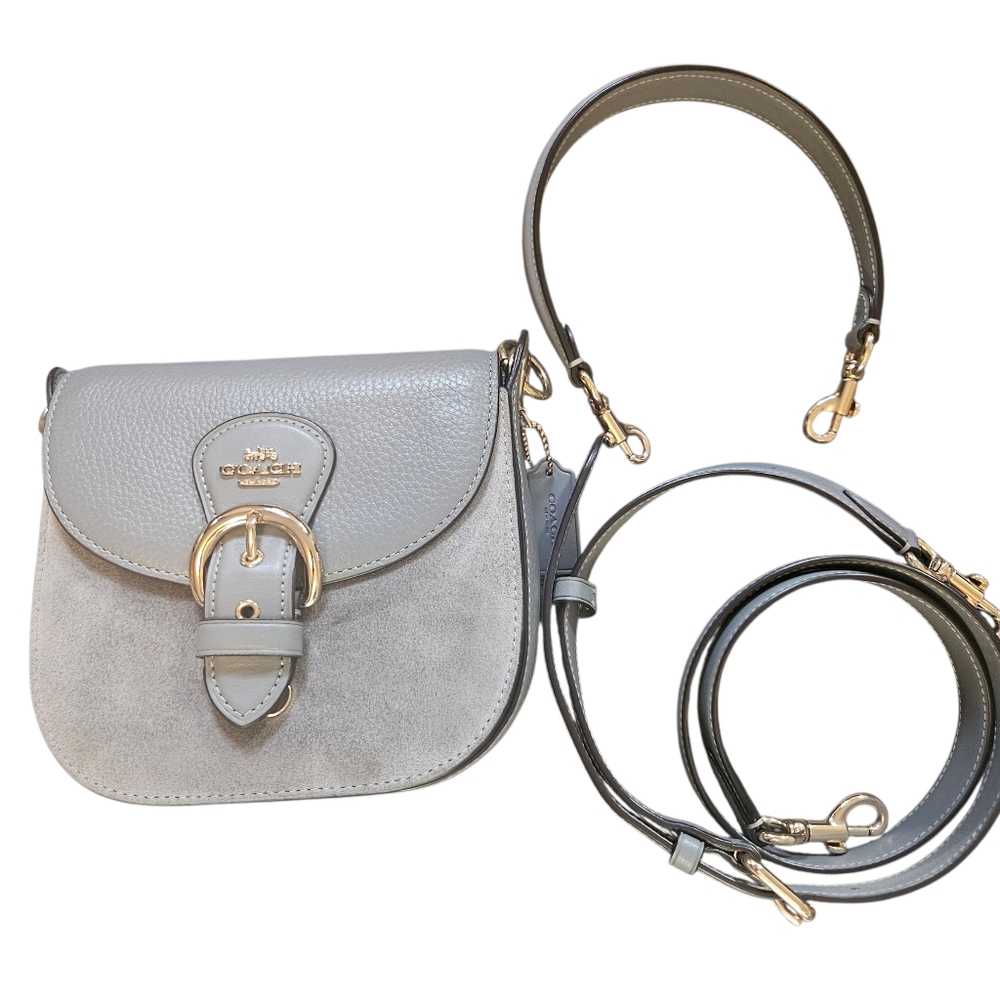 Coach Kleo Shoulder Bag 17 Suede Granite Gray With Gold Hardware  Crossbody - Picture 7 of 15